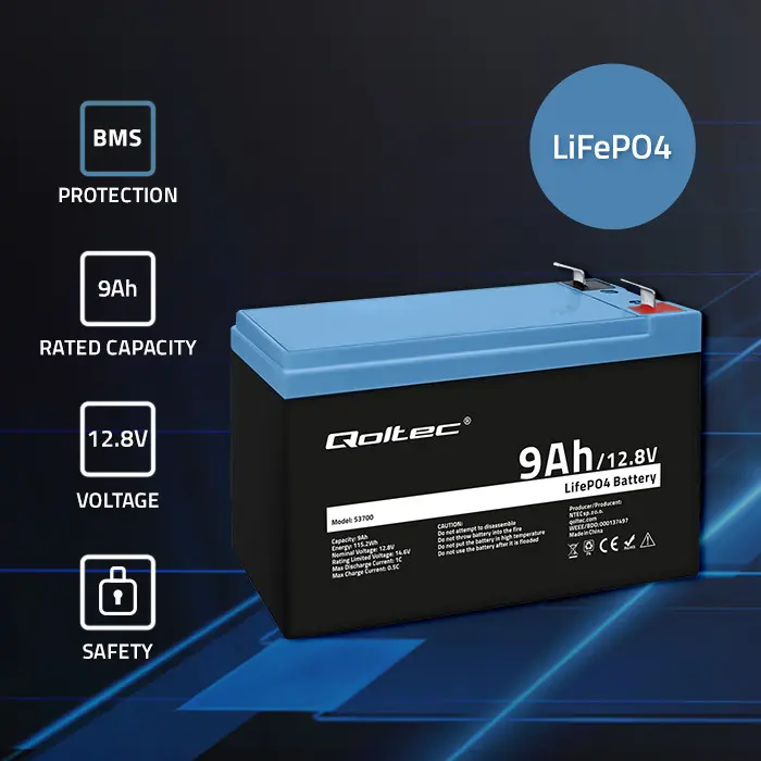 Аккумулятор LiFePO4 QOLTEC 53700 12,8В 9А·ч Photo 4