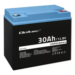 Rechargeable LiFePO4 Battery QOLTEC 12.8V 30Ah 384Wh with BMS