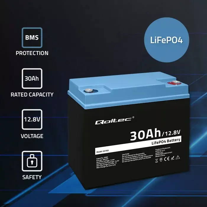 QOLTEC LiFePO4 akumulators 12.8V 30Ah ar BMS Photo 2