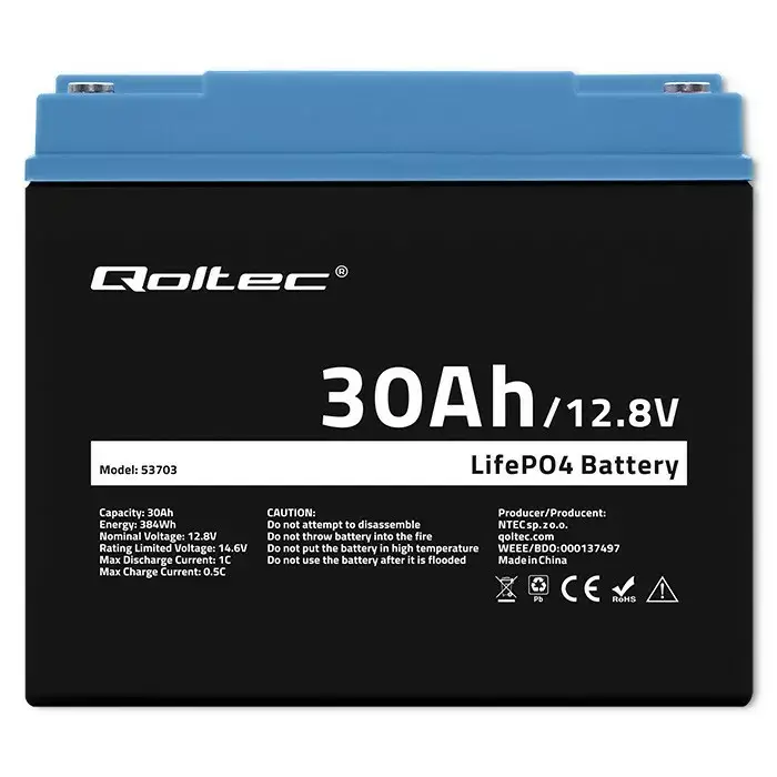 QOLTEC LiFePO4 akumulators 12.8V 30Ah ar BMS Photo 5