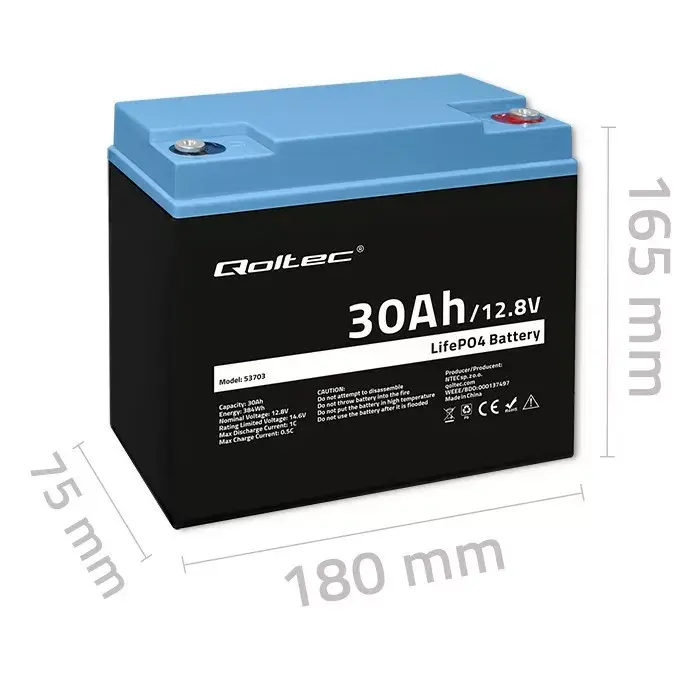 QOLTEC LiFePO4 akumulators 12.8V 30Ah ar BMS Photo 6