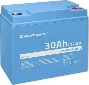 Перезаряжаемый аккумулятор LiFePO4 QOLTEC 12.8 В 30 А·ч 384 Вт·ч с BMS