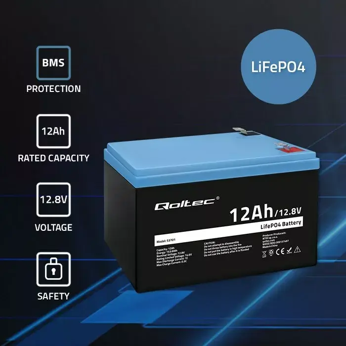 LiFePO4 akumulators QOLTEC 53701 12,8V 12Ah Photo 2