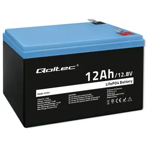 LiFePO4 battery QOLTEC 53701 — 12.8V 12Ah rechargeable battery for UPS and electronics