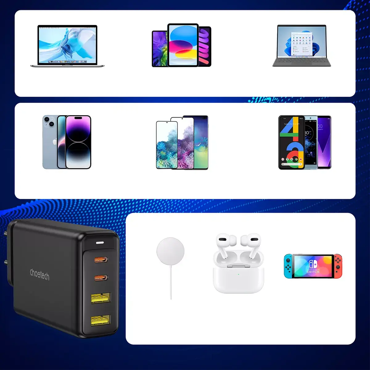 Зарядное устройство CHOETECH PD6005 2x USB-C 2x USB-A Photo 8