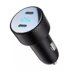 Car charger 2x USB C 70W with LED display Joyroom JR-CCD02 - black