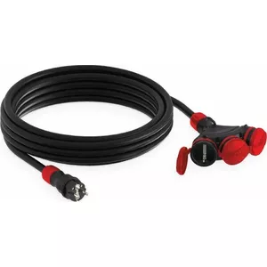 KEL Construction Extension Cord 3-Way Socket 5m H05RR-F 3x2.5 IP54 Black/Red