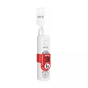 Strāvas sloksne Kerg M02382 — 3 zemējamas kontaktligzdas, kabelis 1,5 m (3×1,5 mm²), 16 A