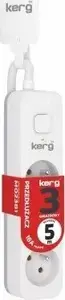Удлинитель Kerg M02381 с выключателем — 3 розетки, 5,0 м, 16A, H05VV-F 3x1,5 мм², бело‑серый