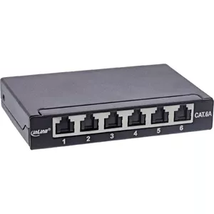 InLine Patch panel Cat.6A 0.5U 6-port black with dust protection