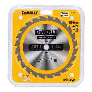 Circular saw accessory DeWalt DT1939-QZ — inner Ø 16 mm, outer Ø 184 mm, thickness 1.2 mm