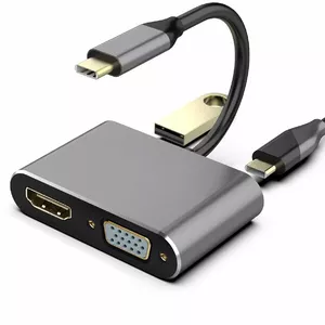 RoGer RO-USBC-4IN1-GR USB-C Multimedia Adapter with HDMI 4K VGA 1080p USB 3.0 and USB-C Power Delivery