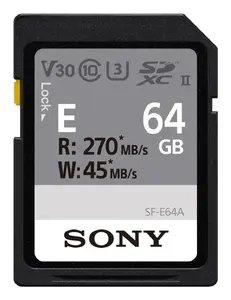 Sony SF-E64A SDXC Memory Card 64 GB Class 10 UHS-II U3 V30 Read Speed 270 MB/s Write Speed 45 MB/s