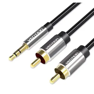 Audio kabelis Vention BCFBJ 2 x RCA līdz 3,5 mm mini-jack, 5 m, melns, zelta pārklājuma kontakti, PVC apvalks