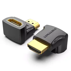 Right-angle HDMI male-to-female adapter Vention AIOB0 — HDMI to HDMI, gold-plated contacts, black, 3840×2160@60Hz