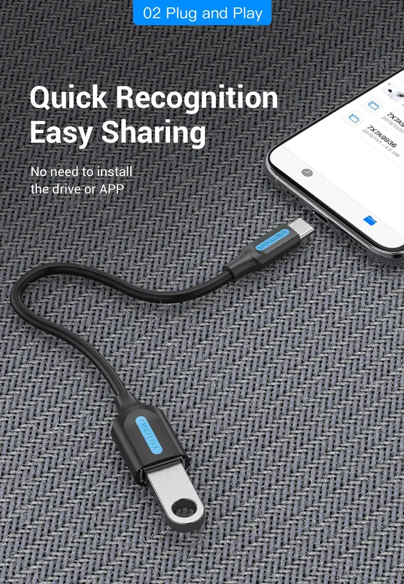 Vention USB 2.0 Type-C to USB-A OTG Cable 0.15m Photo 7