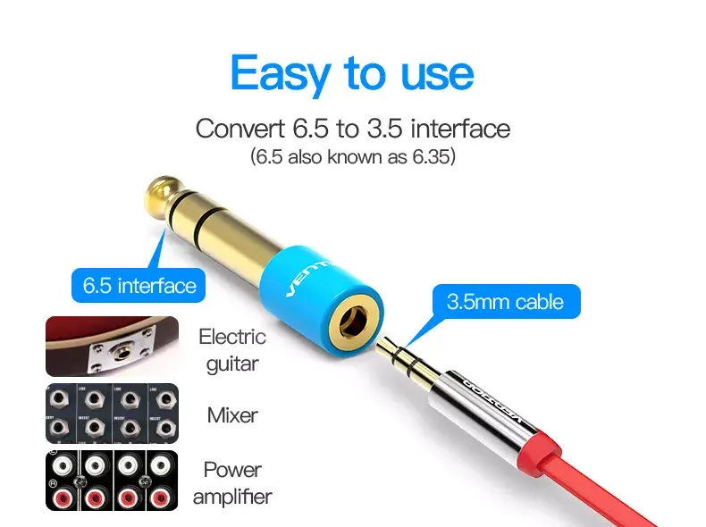 Vention 6,5 mm vīrietis uz 3,5 mm sieviete audio adapteris Photo 8