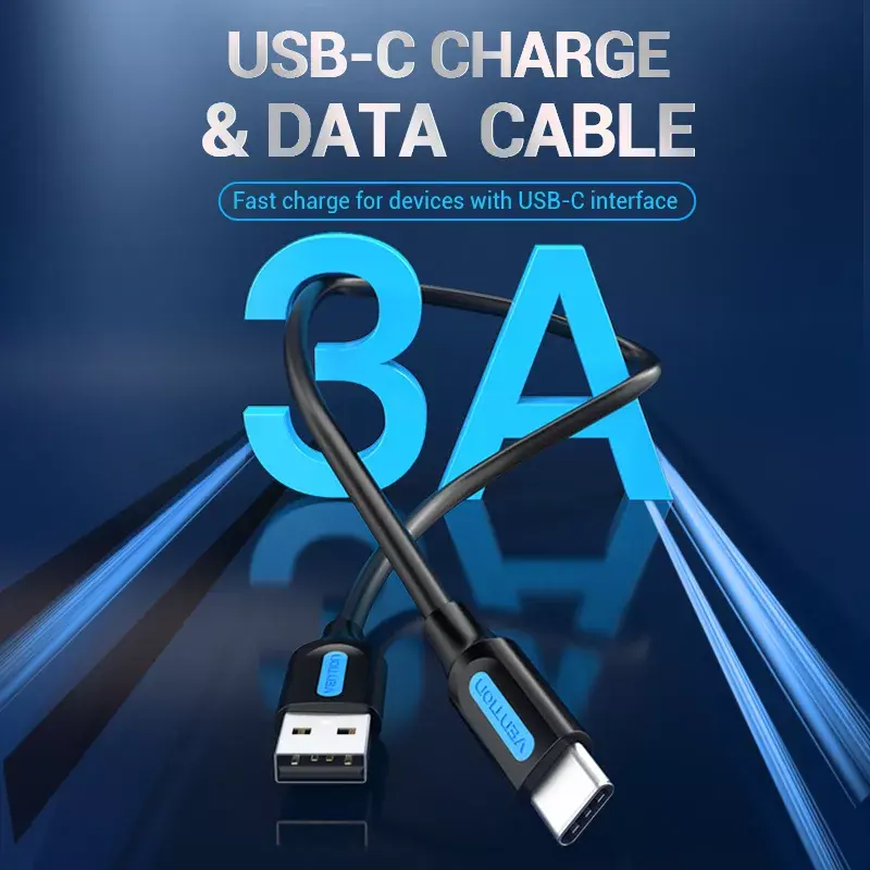 USB кабель Vention USB 2.0 A Male to C Male 3A 1M Photo 2