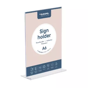 Sign holder Europel T-Standard A6 Portrait Acrylic 110x80x148 mm