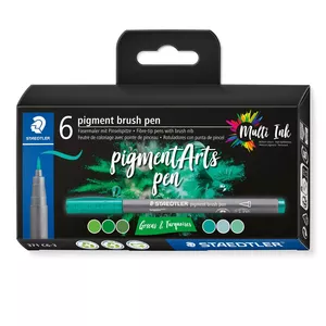 Staedtler Pigment Arts Brush Pen Greens & Turquoises flomāsters Zaļš, Tirkīzs 6 pcs