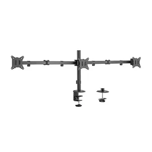 Desk mount HiSmart HS082420 for 3 monitors, compatible with 17–27 inch screens, triple-arm adjustable stand