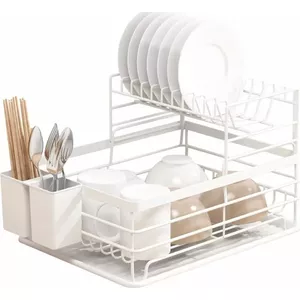 Dish drainer with tray Elitehoff E-8078 — countertop dish rack, stainless-steel look, with drip tray
