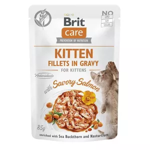Влажный корм для котят Brit Kitten Savory Salmon пауч 85 г — для котят, 82% влажность, 7,5% белка