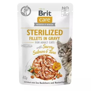 Влажный корм для кошек Brit Sterilized Salmon & Tuna пауч 85 г — для взрослых, стерилизованных кошек