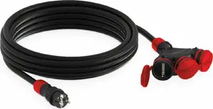 KEL Construction Extension Cord 3-Way Socket 10m H05RR-F 3x2.5 IP54 Black/Red