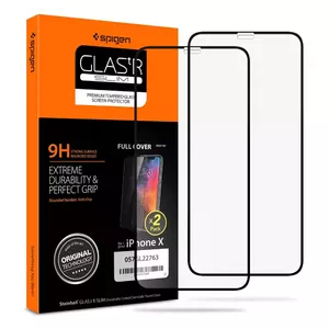 Защитное стекло для iPhone X, Spigen, полное покрытие, закалённое стекло, прозрачное, 5.8", 2 шт.