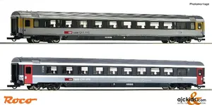 Modeļa vagonu komplekts Roco 74023 — H0 2 vagonu EuroCity EC7 SBB: 1. klases Apm un 2. klases Bpm