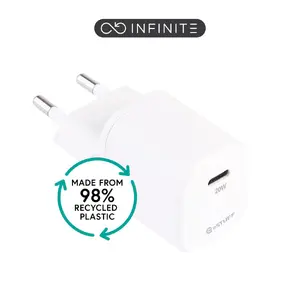 eSTUFF Home Charger USB-C PD 3A 20W EU Plug White Made from 100% Recycled Plastic