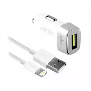 PURO FCMCHUSBAPLT24CWHI Car Charger with USB-A Port and 1m Cable, 2.4A, White