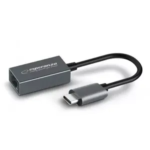 PoE adapter ESPERANZA ENA102 — Gigabit Ethernet 10/100/1000, PoE passthrough, RJ-45 in/out, USB-C port, graphite