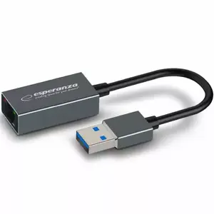 Адаптер USB 3.0 — RJ45 ESPERANZA ENA101 — сетевой USB 3.0 адаптер, 1× RJ-45, dual‑stack IPv4/IPv6, кабель 0,18 м, серый