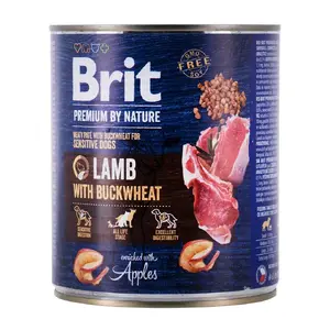 Влажный корм для собак Brit Premium by Nature Ягнёнок с гречкой 800 г, беззерновой, для взрослых, банка