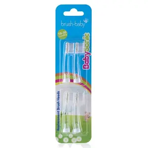 Replacement Baby Sonic electric toothbrush heads Brush-Baby for 18–36 months, 4 pack, transparent, 3-month replacement interval