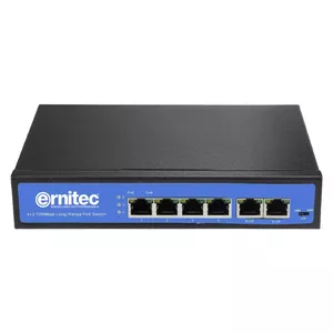 Ernitec ELECTRA-U04 tīkla pārslēgs Nepārvaldīts Fast Ethernet (10/100) Power over Ethernet (PoE) Melns, Zils