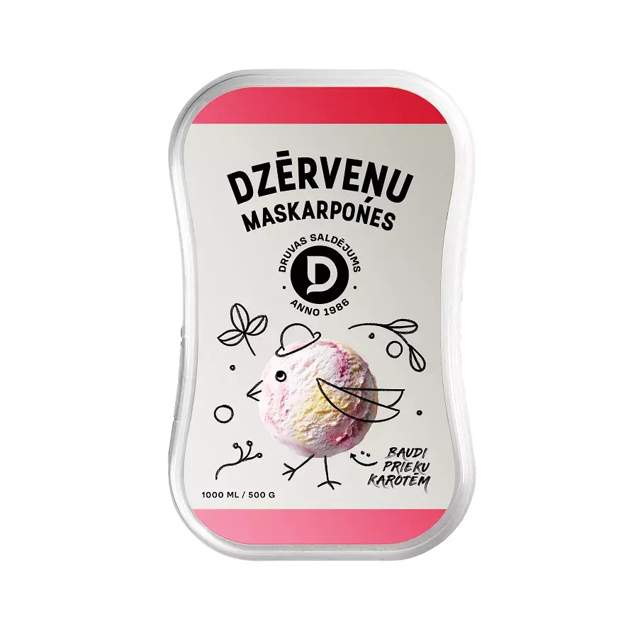 Dzērveņu un Maskarpones saldējums Druvas saldējums