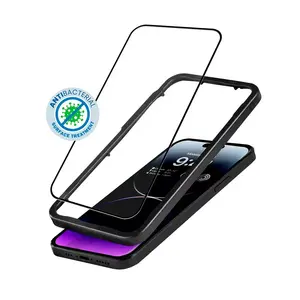Crong Anti-Bacterial 3D Armour Glass temperēts ekrāna aizsargs iPhone 14 Pro Max ar uzstādīšanas rāmi