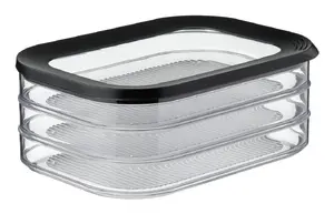 Mepal Modula 550/3 Cold Cut Storage Box - Black 3-Compartment Stackable Transparent Lid