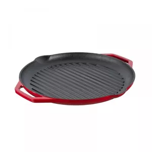 Enameled Cast Iron Ribbed Frying Pan GRAND_FEU FRYP34R, red, 34 cm