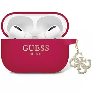 Чехол для AirPods Pro 2 GUESS GUAP2LECG4M — жидкий силикон, блёстки, треугольный шарм, пурпурный/магента