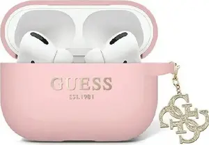 Protective cover for AirPods Pro 2 GUESS GUAP2LECG4P — liquid silicone, glitter, triangle charm, pink