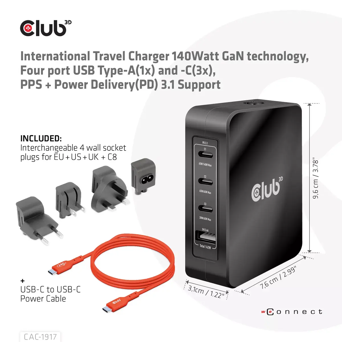 CLUB3D International Travel Charger 140W Photo 3