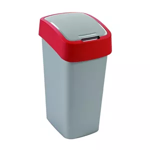 Trash bin Curver Flip Bin 45L silver/red — 45 L capacity, flip-top lid
