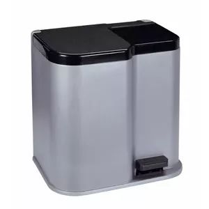 Pedal bin Curver Duo 15+7L Silver Dark Grey, dual-compartment waste bin with foot pedal