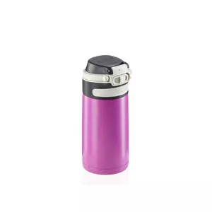 Ceļojuma termokrūze vakuuma nerūsējošā tērauda Leifheit Flip 350 ml, noplūdes droša, purpura, ar atveramu vāciņu un rokturi