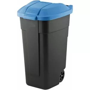 Wheeled bin Keter 2912900857 110 L — black body with blue lid, wheel-equipped waste container