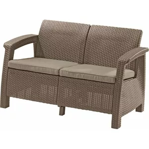 Садовый диван Keter Corfu Love Seat — бежевый двухместный уличный диван, стойкий к погоде
